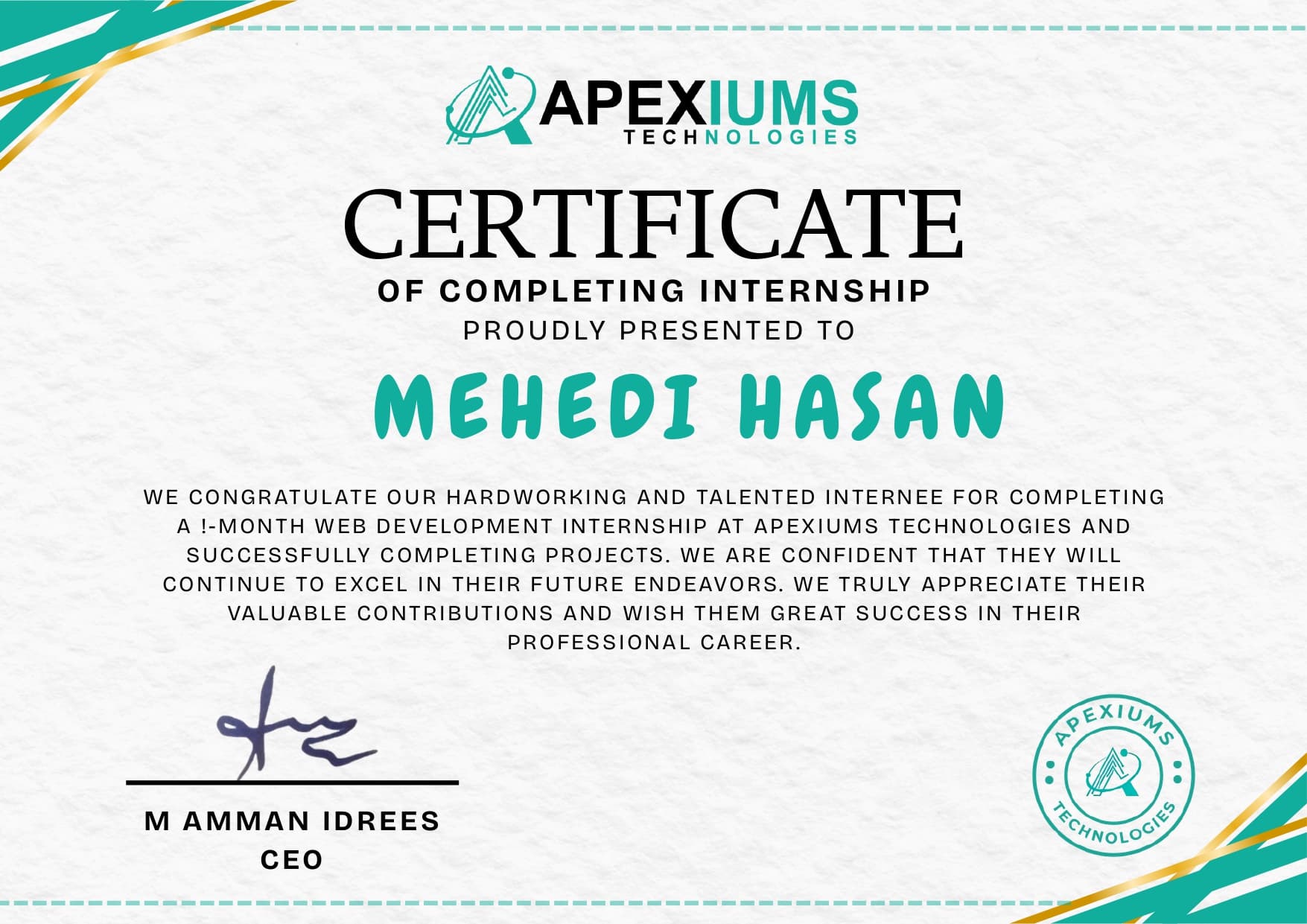 Web Development Internship Certificate 