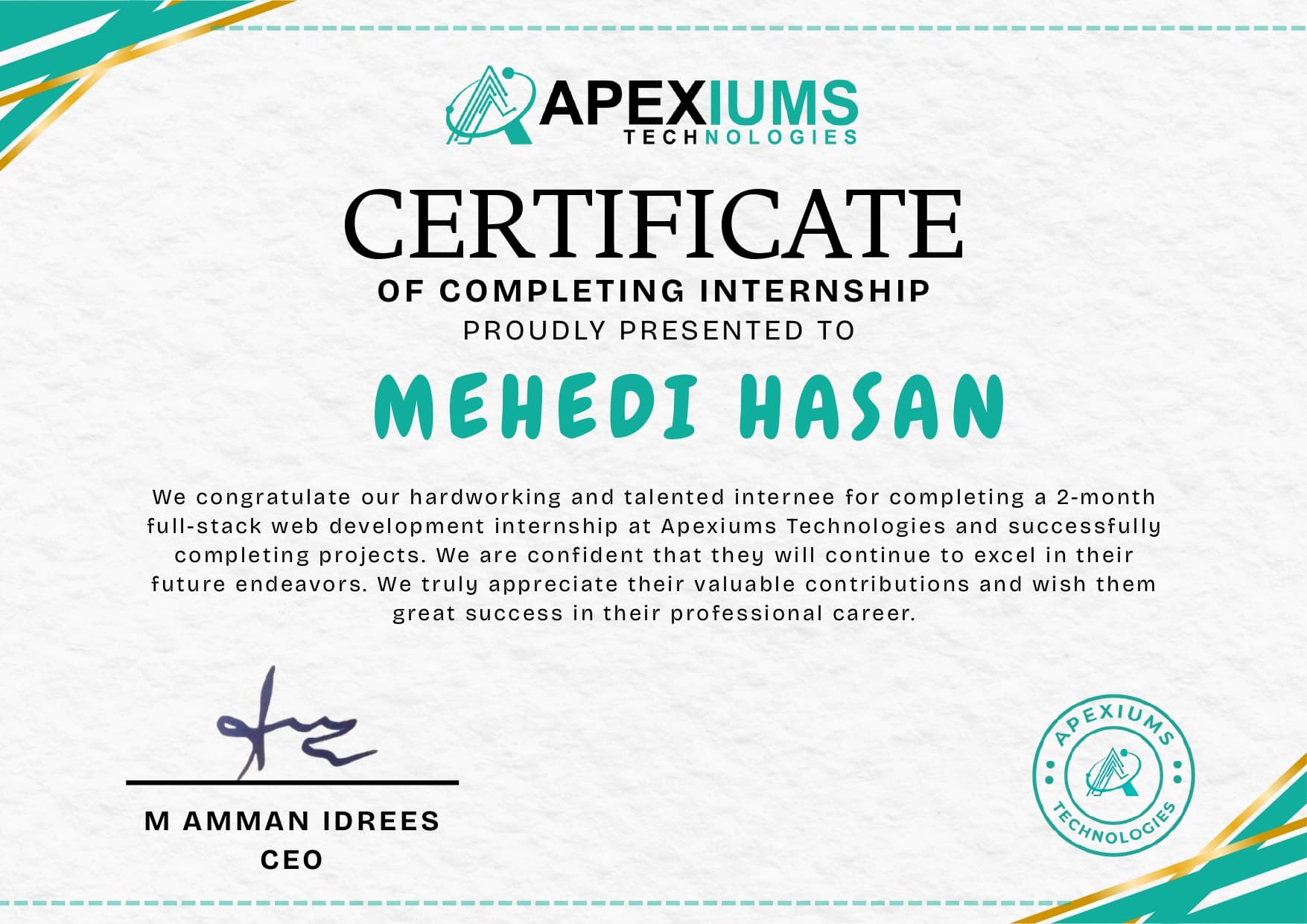 Web Development Internship Certificate 